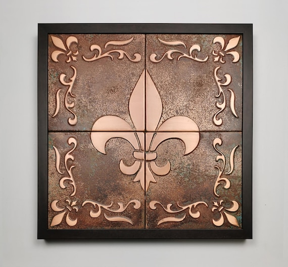 Fleur de Lis Wall Art – Framed Copper Tile Decor – Handmade French Gift for Her – Ready to Hang Luxury Home Accent