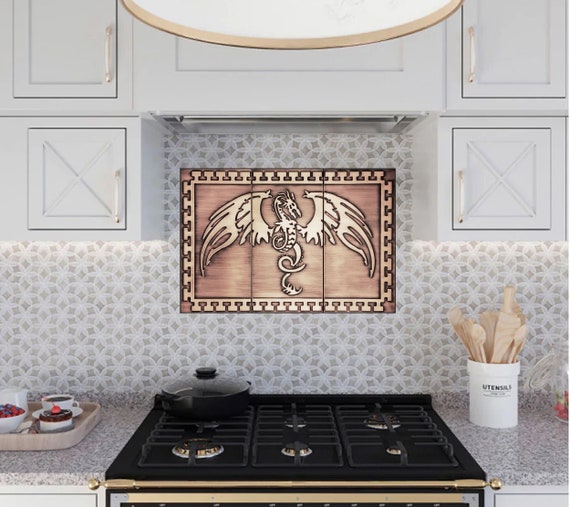 Majestic, powerful dragon on 3 tiles. Available in 3 sizes. 100% Copper, Stainless Steel or Brass.