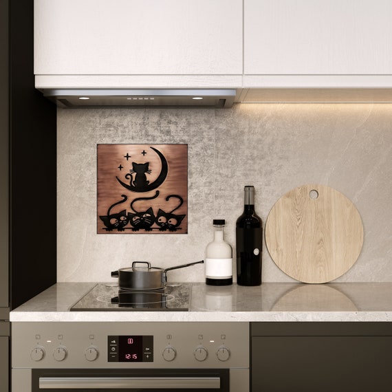 Cats and moon tile - 100% Copper, Stainless Steel or Brass. The perfect tile for cat lovers.