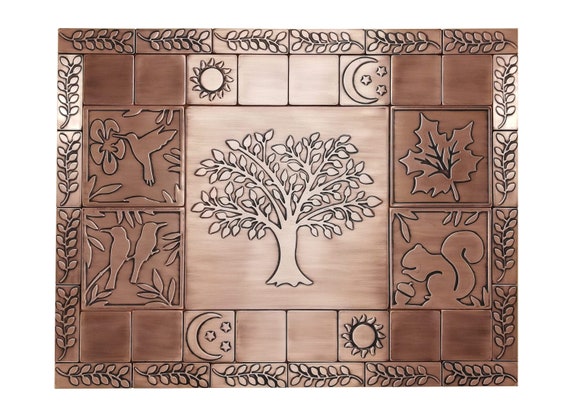 Beautiful, unique backsplash with nature - copper, brass or stainless steel, handmade 41 tiles