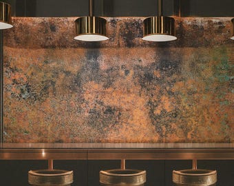 Copper Bar Backsplash Panel – Mystic Copper Nebula – Real Metal Wall Art for Home Bar or Lounge – Industrial Patina Decor – Handmade Rustic