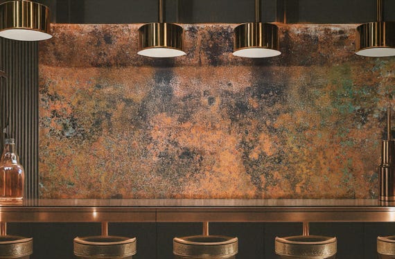Copper Bar Backsplash Panel – Mystic Copper Nebula – Real Metal Wall Art for Home Bar or Lounge – Industrial Patina Decor – Handmade Rustic