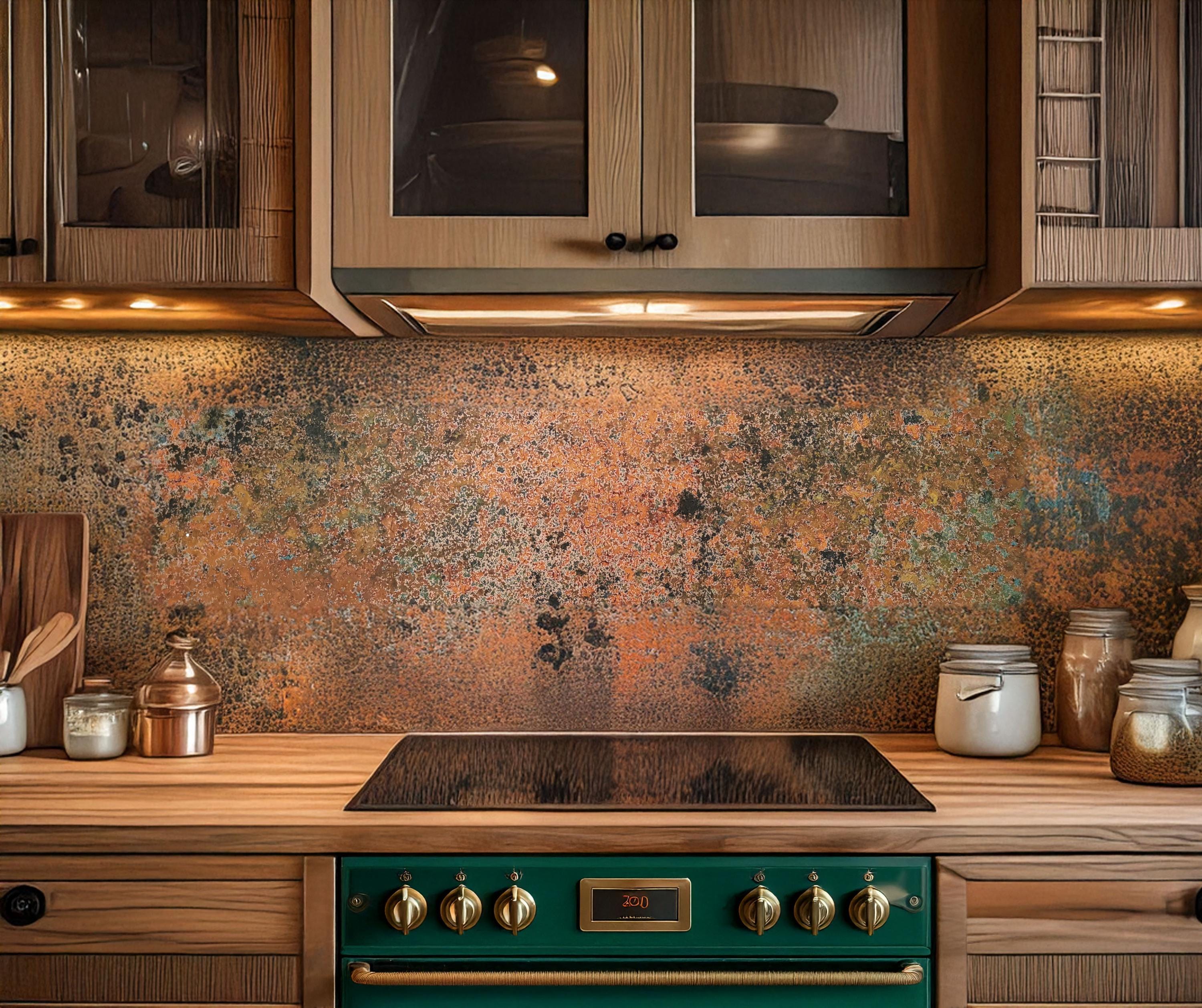 Handcrafted Cosmic Patina Copper Backsplash