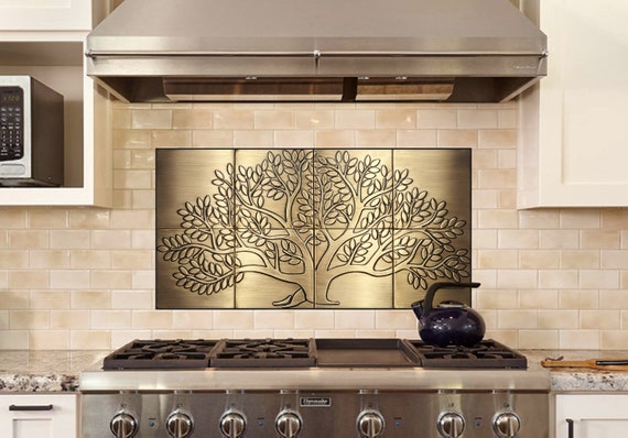 Tree of life - 8 Handmade Brass Tiles. Material - 100% Brass, Covered with patina and wax.