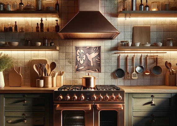 Hummingbird, 100% Copper Tile, metal wall art, wall tile, kitchen tile, rustic, art deco, accent kitchen tile, backsplash