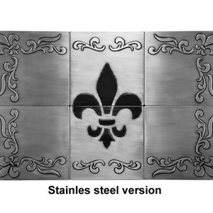 Fleur de lis Set of 6 Handmade tiles 100% Copper, Stainless Steel or Brass Stainless steel