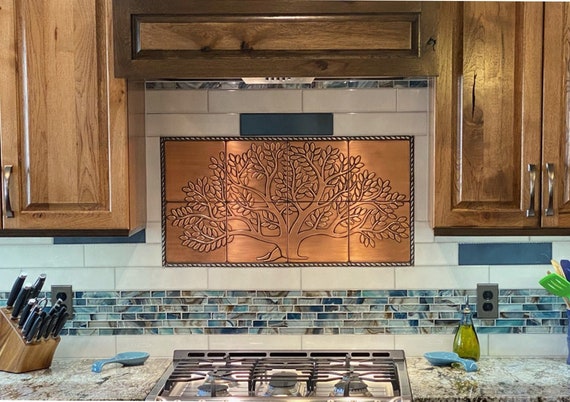 Tree of life - 8 Handmade Tiles. Material - 100% Copper, Covered with patina and wax.