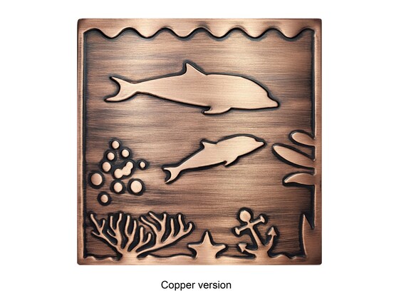 Dolphins - Handmade Copper Tile. Material - 100% Copper, brass or stainless steel