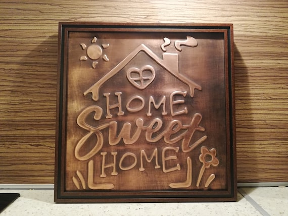 Home Sweet Home, 100% Copper HANDMADE, metal wall ART in WOODEN frame