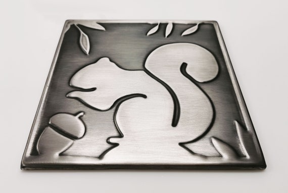 Squirrel 100% Stainiless Steel Tile, Handmade metal wall art, wall tile, kitchen tile, rustic, art deco, accent kitchen tile, backsplash