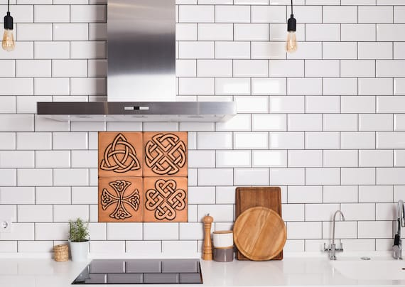 Set of 4 Celtic, Handmade tiles - 100% Brass, Copper or Stainless Steel.