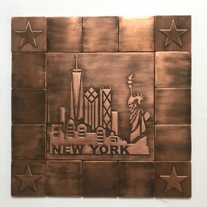 New York tiles, SET of 17 Handmade COPPER tiles. Total size: 19.69&#39;&#39; x 19.69&#39;&#39; (50cm x 50cm)