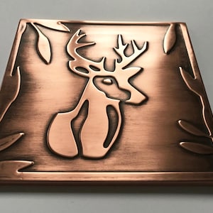 Deer 100% Copper Tile, Handmade metal wall art, wall tile, kitchen tile, rustic, art deco, accent kitchen tile, backsplash
