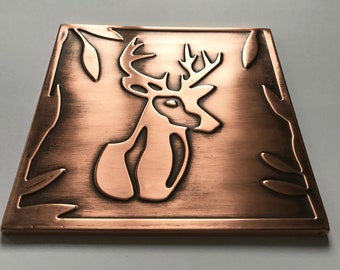 Deer 100% Copper Tile, Handmade metal wall art, wall tile, kitchen tile, rustic, art deco, accent kitchen tile, backsplash
