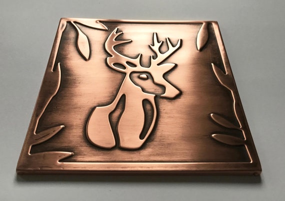 Deer and Mountains 100 % Copper, Brass or Stainless Steel, Handmade Metal  Wall Art, Kitchen Tile, Accent Kitchen Tile, Backsplash 