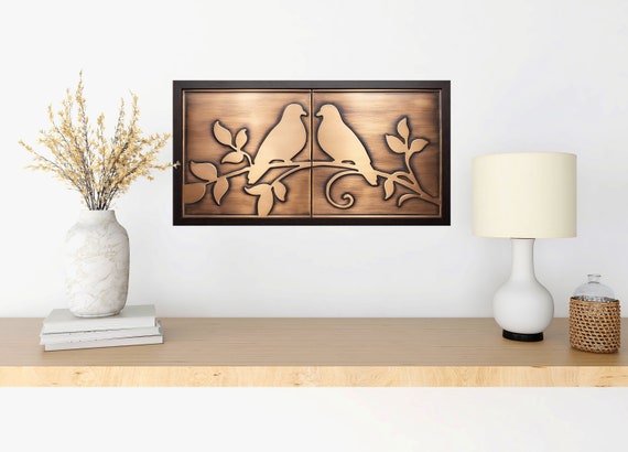 Anniversary Gift for Her – Love Birds Metal Wall Art | Handmade Copper or Steel Tile Decor | Romantic Wall Hanging for Wedding or Couple