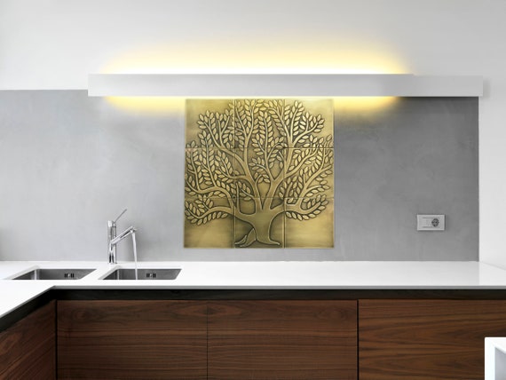 Tree of life - 9 Handmade Brass Tiles. Material - 100% Brass, Covered with patina and wax.