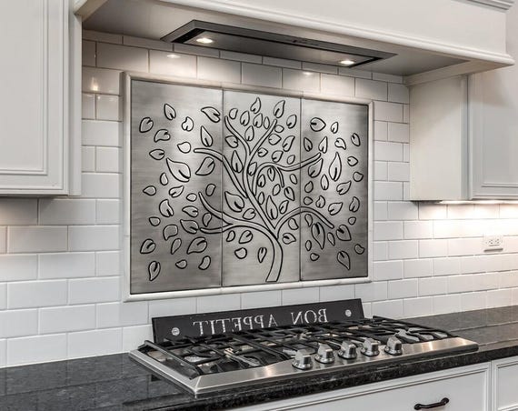 Most Loved Real Metal Tree of Life Backsplash – Handmade Stainless Steel, Copper or Brass Tile | Modern Kitchen Wall Art | USA Favorite