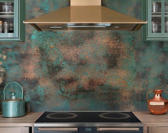 Copper Backsplash Panel – Obsidian Copper Mist – Handmade Metal Wall Art – Modern Rustic Patina Decor – Kitchen, Bar & Living Room Accent