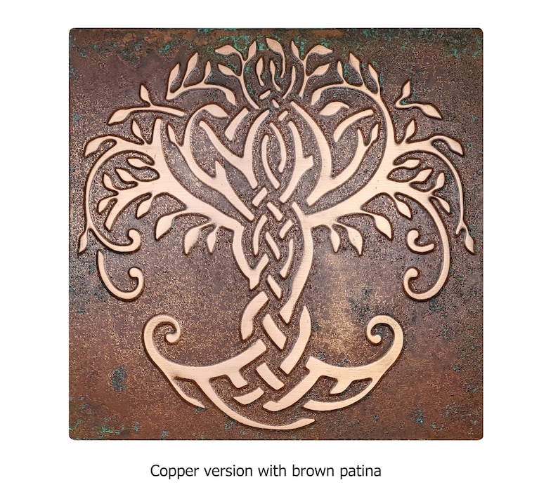 Celtic Tree of life Handmade Tile. Material 100% Copper, Stainless Steel or Brass Copper brown patina