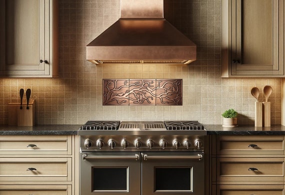 Birds on the branch - Set of 3 Handmade tiles - 100% Copper, Stainless Steel or Brass.