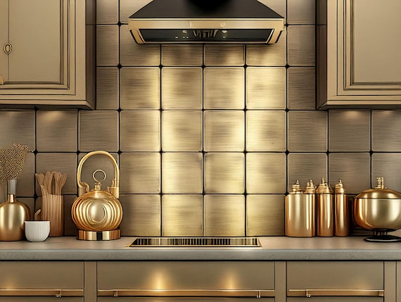 Real Metal Tile Set – 16 Handmade Tiles for Kitchen or Fireplace | Copper · Brass · Stainless Steel | Rustic Luxury Backsplash