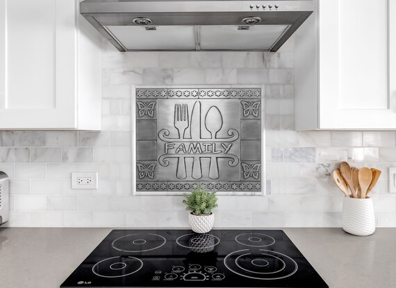 Beautiful Family Backsplash, Set of 17 Handmade tiles - 100% Copper, Stainless Steel or Brass