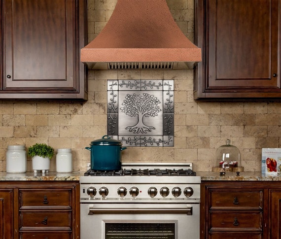 Tree of life with a beautiful ornament - Set of 13 handmade tiles - 100% Copper, Stainless Steel or Brass.