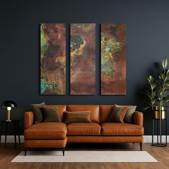Real Copper Wall Art – 3 Panel Metal Artwork – Savage Copper Bloom – Modern Abstract Triptych – Handmade Rustic Decor