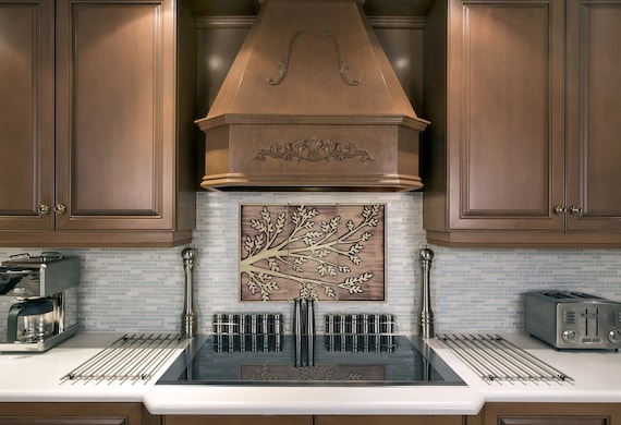 Just a beautiful branch - set of 3 Handmade tiles - 100% Copper, Stainless Steel or Brass.