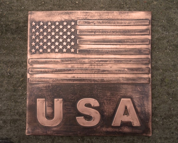 USA Flag, handmade tile, 100% Copper