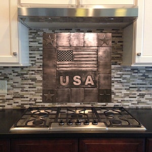 USA flag tiles, SET of 17 Handmade COPPER tiles. Total size: 19.69&#39;&#39; x 19.69&#39;&#39; (50cm x 50cm)