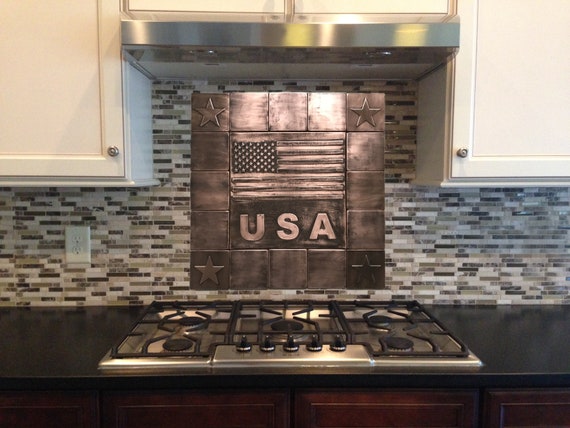 USA flag tiles, SET of 17 Handmade COPPER tiles. Total size: 19.69'' x 19.69'' (50cm x 50cm)