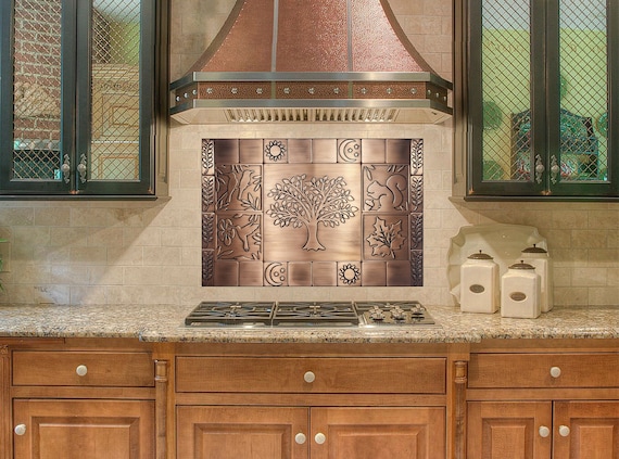 Beautiful, unique backsplash with nature - Set of 29 Handmade tiles - 100% Copper, Stainless Steel or Brass