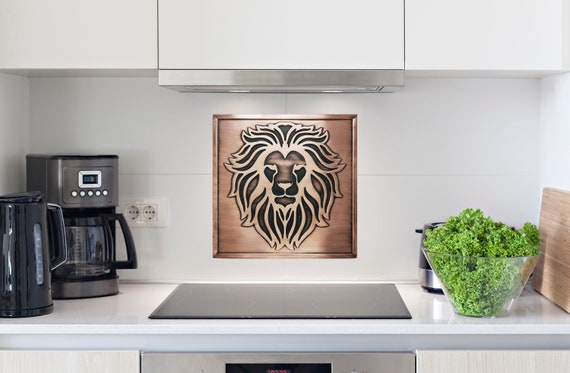 Lion 100% Copper, Brass or Stainless Steel Tile, Handmade metal wall art, wall tile, kitchen tile, rustic, kitchen tile, backsplash