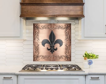 Fleur de lis - Set of 4 Handmade tiles - 100% Copper, Stainless Steel or Brass
