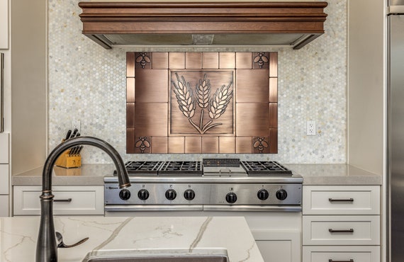 Ears of grain and bees - Set of 29 Handmade tiles - 100% Copper, Stainless Steel or Brass