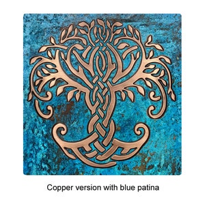 Celtic Tree of life Handmade Tile. Material 100% Copper, Stainless Steel or Brass Copper blue patina