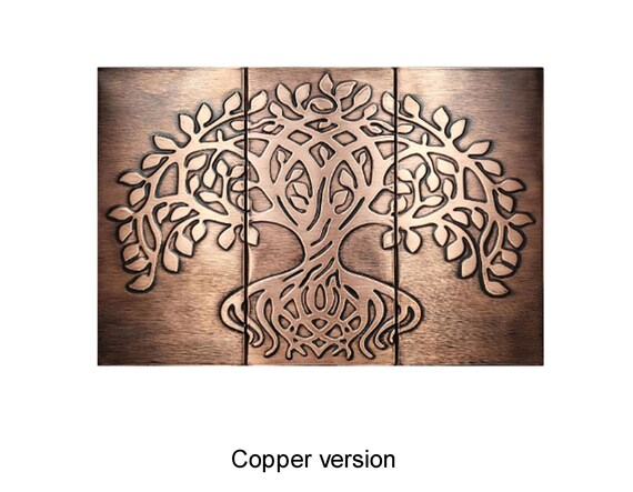 Celtic tree of life - beautiful set of 3 Handmade tiles - 100% Copper, Stainless Steel or Brass.