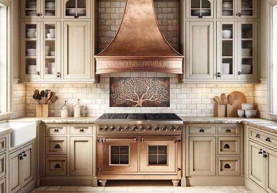 Tree of Life Copper Wall Art – Handmade Patina Tile Mural for Kitchen Backsplash or Living Room Decor