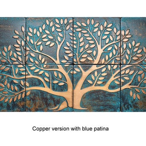 Tree of life 8 Handmade tiles 100% Copper, Stainless Steel or Brass. Copper - blue patina