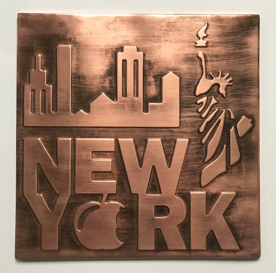 NEW YORK handmade tile, 100% COPPER with patina and wax.