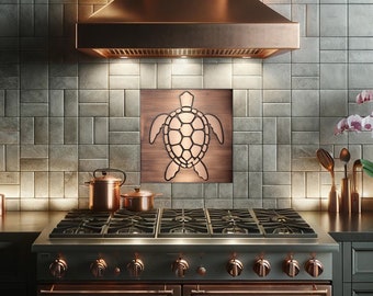 Tortuga marina - Azulejo de cobre hecho a mano. Material - 100% cobre, latón o acero inoxidable cubierto con pátina y cera.