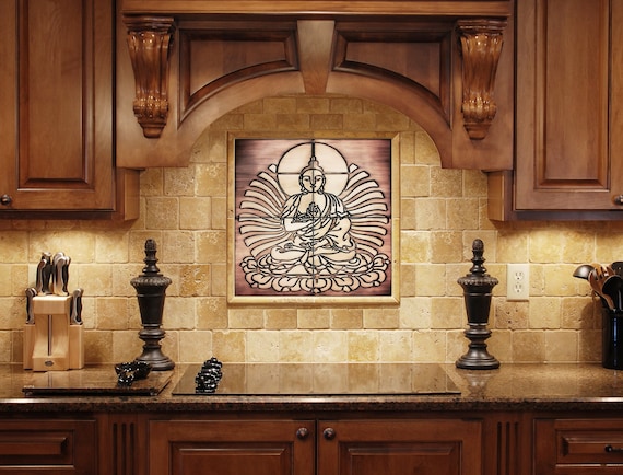 Buddha - Set of 4 Handmade tiles - 100% Brass, Copper or Stainless Steel.
