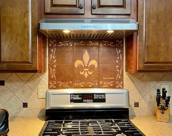 Fleur de lis - Set of 6 Handmade tiles - 100% Copper, Stainless Steel or Brass