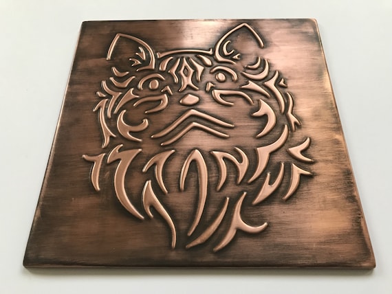 Cat Copper Tile, Handmade Copper Tile. Perfect for kitchen backsplash 100% copper