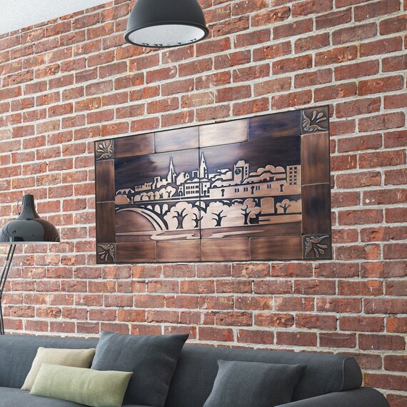 Beautiful city view - SET 17 HANDMADE tiles - 100% Copper, Brass or Stainless Steel