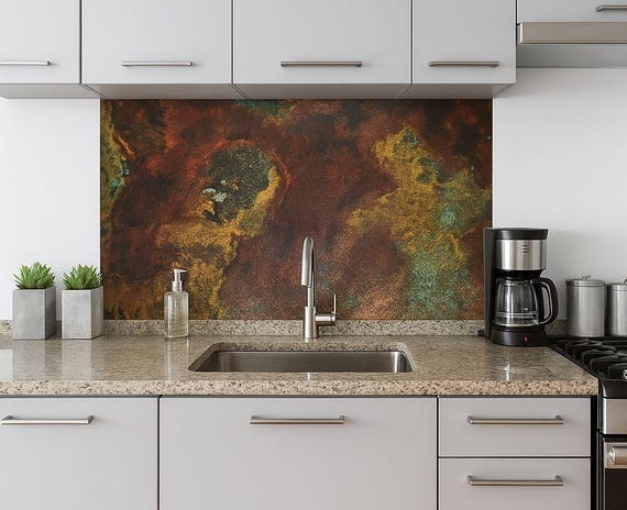 Real Copper Wall Panel – Savage Copper Bloom – Handmade Patina Metal Art – Rustic Modern Decor for Kitchens & Interiors