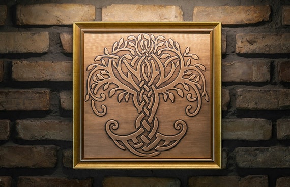 Celtic tree of life in a beautiful, unique wooden frame. Handmade, 100% Copper and wood