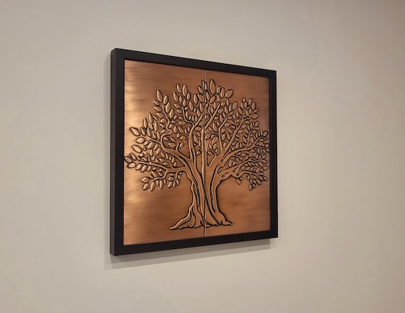 Framed Tree of Life – Copper Wall Tile in Rustic Wood Frame, Ready to Hang Spiritual Art for Nature Lovers